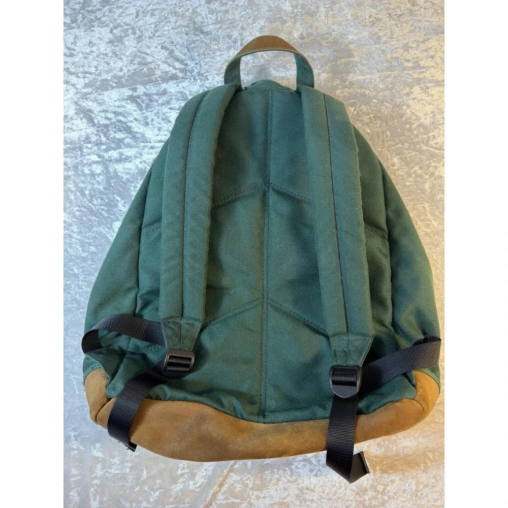 Vintage 90s Eddie Bauer Backpack Green Suede Leather Bottom Hiking Daypack